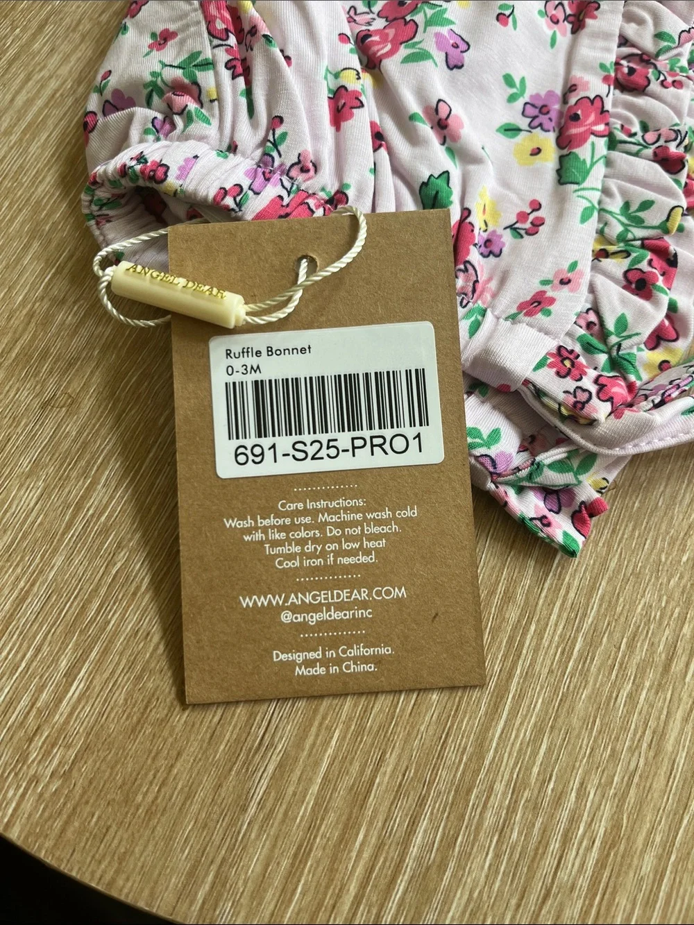 Angel Dear Pink Floral Bonnet with Ruffle Trim NWT